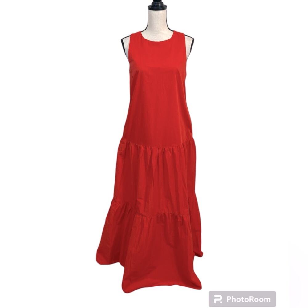 Melloday Orange Full Tiered Sleeveless Boho Maxi Dress Size Medium